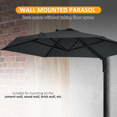 Outsunny Wall-Mounted Parasol Patio Umbrella with Hand to Push System Dark Grey - 8