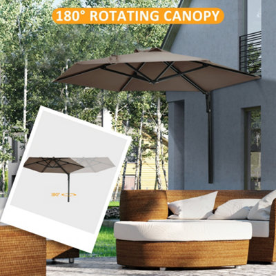 Outsunny Wall-Mounted Parasol Patio Umbrella with Hand to Push System Khaki