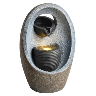 Outsunny Water Feature with 2-Tier Bowls, Pump and LED Lights