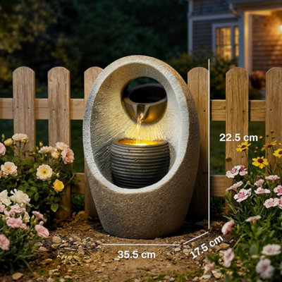 Outsunny Water Feature with 2-Tier Bowls, Pump and LED Lights