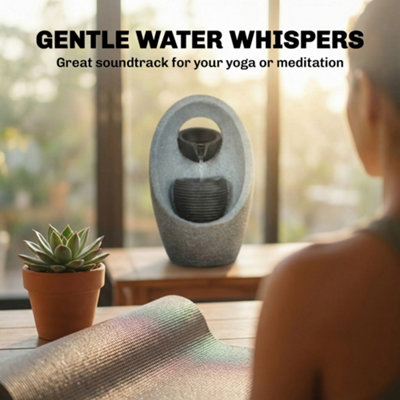 Outsunny Water Feature with 2-Tier Bowls, Pump and LED Lights