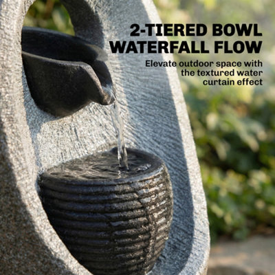Outsunny Water Feature with 2-Tier Bowls, Pump and LED Lights