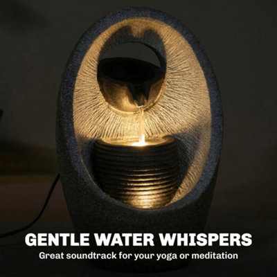 Outsunny Water Feature with 2-Tier Bowls, Pump and LED Lights