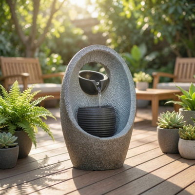 Outsunny Water Feature with 2-Tier Bowls, Pump and LED Lights