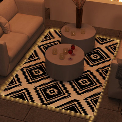 Outsunny Waterproof Outdoor Rug W/ LED String Light, 182 x 274cm, Black ...