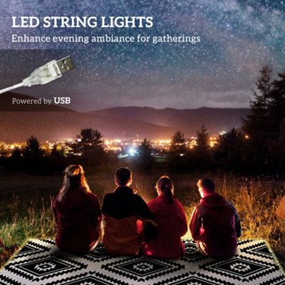 Outsunny Waterproof Outdoor Rug W/ LED String Light, 182 x 274cm, Black & White