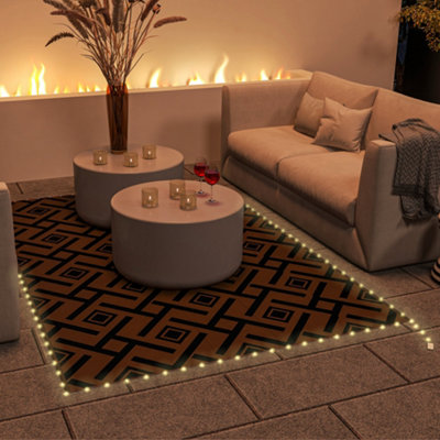 Outsunny Waterproof Outdoor Rug W/ LED String Light, 182 x 274cm, Brown ...