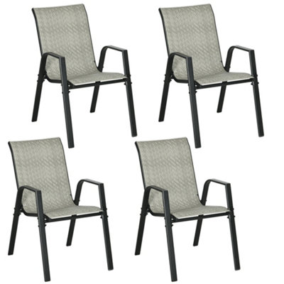 Outsunny Wicker Dining Chairs Set of 4, Stackable Outdoor Chairs, Mixed Grey
