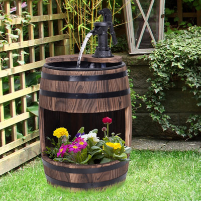 Outsunny Wood Barrel Pump Garden Fountain Water Feature Flower Planter Stand New