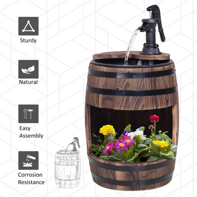 Outsunny Wood Barrel Pump Garden Fountain Water Feature Flower Planter Stand New