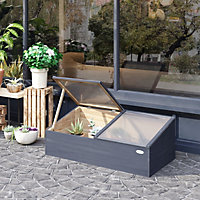 Outsunny Wood Cold Frame Greenhouse Garden Polycarbonate Grow House, Light Grey