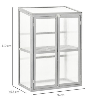 Outsunny Wood Cold Frame Greenhouse Outdoor Indoor PC Board 76 x 47 x 110cm Grey - 3