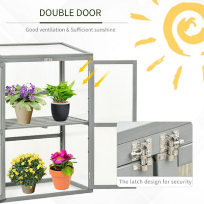 Outsunny Wood Cold Frame Greenhouse Outdoor Indoor PC Board 76 x 47 x 110cm Grey - 5