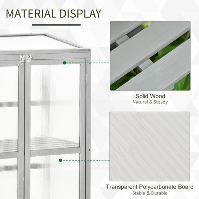 Outsunny Wood Cold Frame Greenhouse Outdoor Indoor PC Board 76 x 47 x 110cm Grey - 6