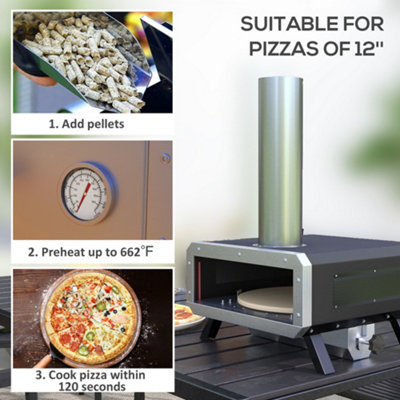 Outsunny Wood Fired Pizza Oven with Rotating Pizza Stone and Cover, Black