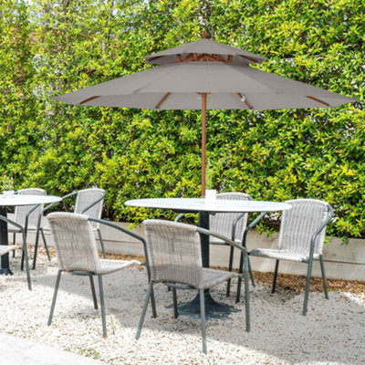 Outsunny Wood Patio Parasol Sun Shade Outdoor Garden Umbrella Canopy ...