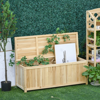 Outsunny Wood Storage Bench for Patio Furniture Outdoor Garden Seating Tools