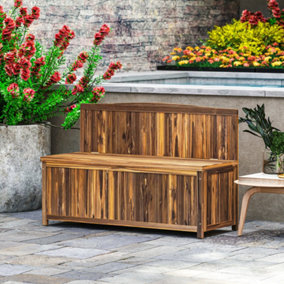 Outsunny Wood Storage Bench for Patio, Outdoor Garden Seating, Brown