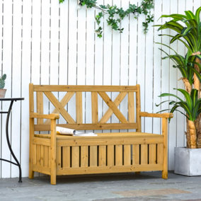 Outsunny Wood Storage Garden Bench for Patio Outdoor Seating Tools Organizer