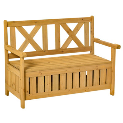 Outsunny Wood Storage Garden Bench for Patio Outdoor Seating Tools Organizer