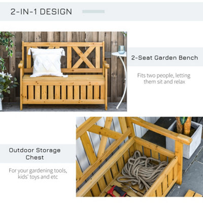 Outsunny Wood Storage Garden Bench for Patio Outdoor Seating Tools Organizer - 4