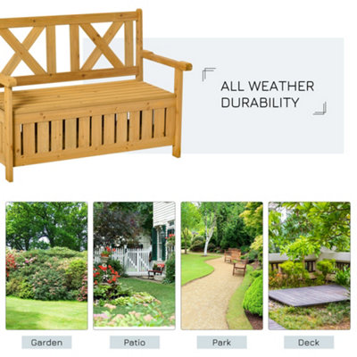 Outsunny Wood Storage Garden Bench for Patio Outdoor Seating Tools Organizer - 7
