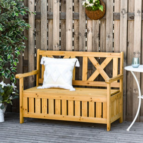 Outsunny Wood Storage Garden Bench for Patio Outdoor Seating, Yellow