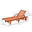 Outsunny Wood Sun Bed Lounger Chaise  Back Footrest Patio Furniture with Wheels
