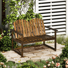 Outsunny Wooden Bench for Two People, Patio Loveseat Chair  Slatted Backrest