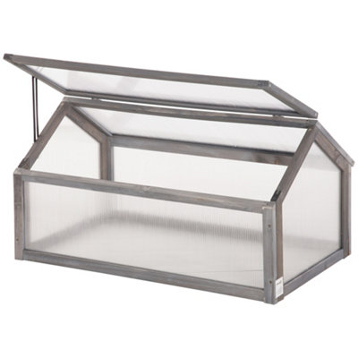 Outsunny Wooden Cold Frame Greenhouse Garden Polycarbonate Grow House, Grey
