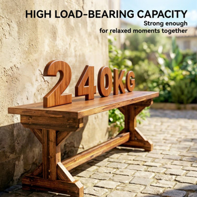 Outsunny Wooden Garden Bench, Rustic Backless Outdoor Loveseat, Carbonised