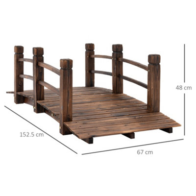 Outsunny Wooden Garden Bridge Lawn Décor Stained Finish Arc Outdoor Walkway