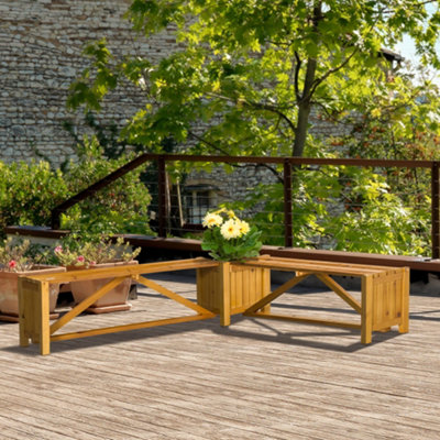 Outsunny Wooden Garden Corner Bench with Planter for Patio