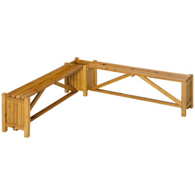 Outsunny Wooden Garden Corner Bench with Planter for Patio