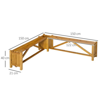 Outsunny Wooden Garden Corner Bench with Planter for Patio - 3