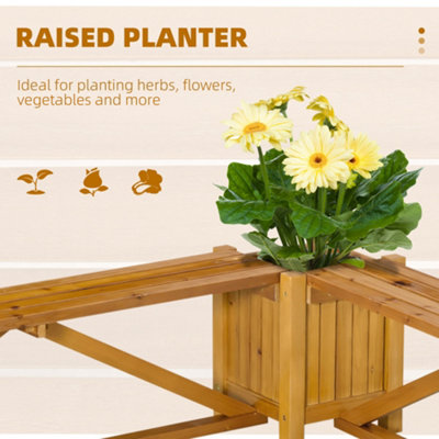 Outsunny Wooden Garden Corner Bench with Planter for Patio - 6
