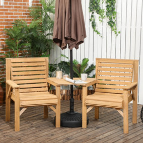 Outsunny Wooden Garden Love Seat Coffee Table Umbrella Hole Partner Bench