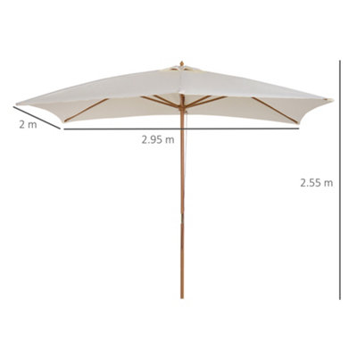Outsunny Wooden Garden Parasol Sun Shade Patio Umbrella Canopy Cream White - 3