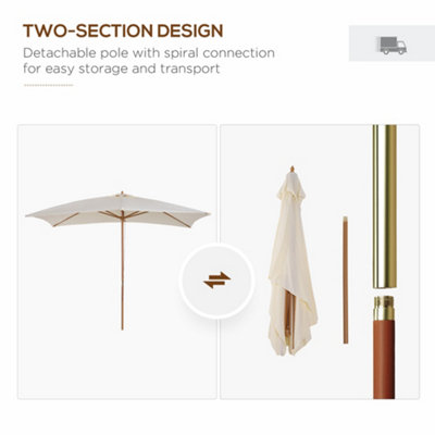 Outsunny Wooden Garden Parasol Sun Shade Patio Umbrella Canopy Cream White - 4