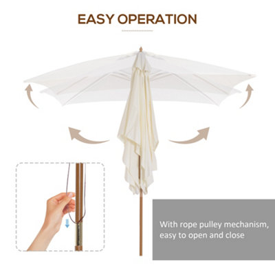 Outsunny Wooden Garden Parasol Sun Shade Patio Umbrella Canopy Cream White - 5