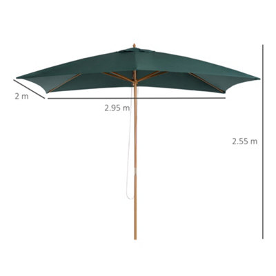 Outsunny Wooden Garden Parasol Sun Shade Patio Umbrella Canopy Green - 3