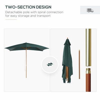 Outsunny Wooden Garden Parasol Sun Shade Patio Umbrella Canopy Green - 4