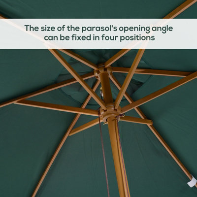 Outsunny Wooden Garden Parasol Sun Shade Patio Umbrella Canopy Green - 5