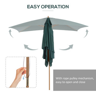 Outsunny Wooden Garden Parasol Sun Shade Patio Umbrella Canopy Green - 6