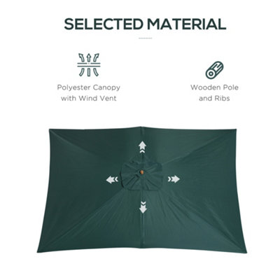 Outsunny Wooden Garden Parasol Sun Shade Patio Umbrella Canopy Green - 7