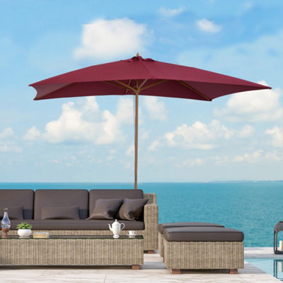 Outsunny Wooden Garden Parasol Sun Shade Patio Umbrella Canopy Wine Red ...