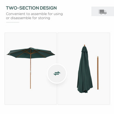 Outsunny Wooden Garden Parasol with Rope Pulley Mechanism and 8 Ribs Dark Green - 6