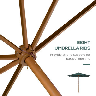 Outsunny Wooden Garden Parasol with Rope Pulley Mechanism and 8 Ribs Dark Green - 7