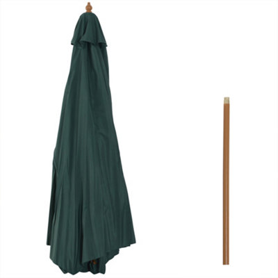 Outsunny Wooden Garden Parasol with Rope Pulley Mechanism and 8 Ribs Dark Green - 9