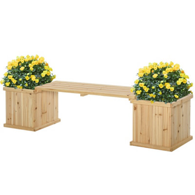 Outsunny Wooden Garden Planter & Bench Combination Raised Bed Natural